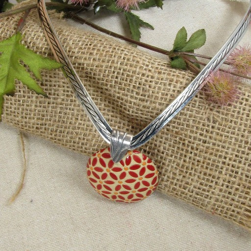 Red & Tan Handmade Pendant Necklace Golem - VP's Jewelry