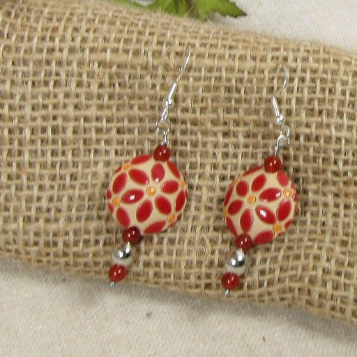 Red & Tan Handmade Bead Earrings - VP's Jewelry  