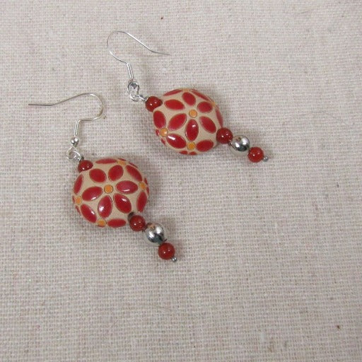 Red & Tan Handmade Bead Earrings - VP's Jewelry  