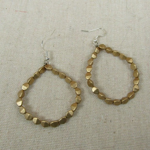 Matte Metallic Hoop Beaded Earrings Gold Tones - VP's Jewelry