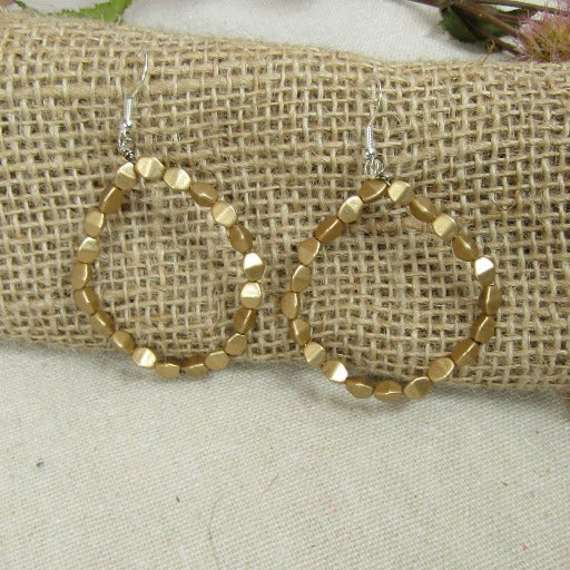 Matte Metallic Hoop Beaded Earrings Gold Tones - VP's Jewelry