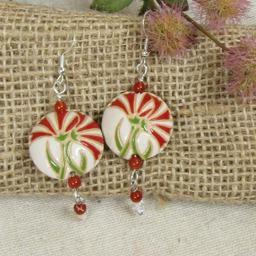 Red Carnation Handmade Artisan Bead Earrings - VP's Jewelry  