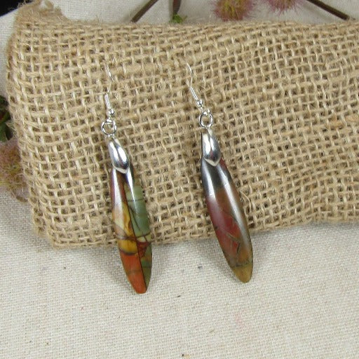 Red Creek Jasper Long Oval Gemstone Earrings