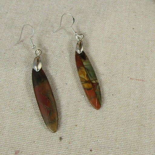 Red Creek Jasper Long Oval Gemstone Earrings