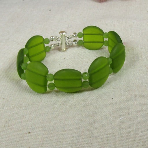 Olive Green Sea Glass Cuff Bracelet