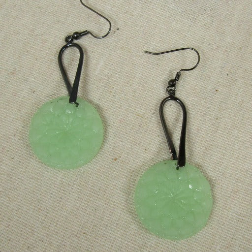 Seafoam Green Sea Glass Drop Earrings Gunmetal - VP's Jewelry