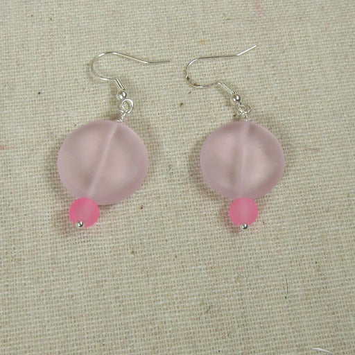 Rose Pink Sea Glass Drop Earrings