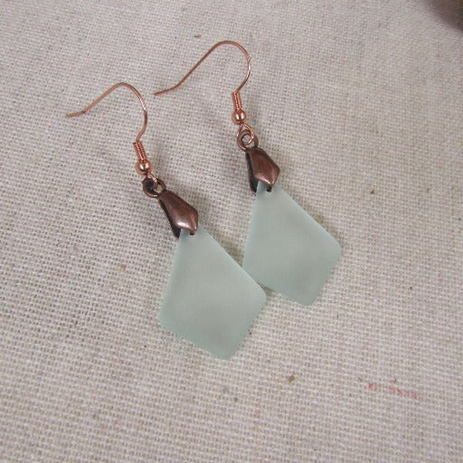 Frosted Green Sea Glass & Copper Earrings - VP's Jewelry
