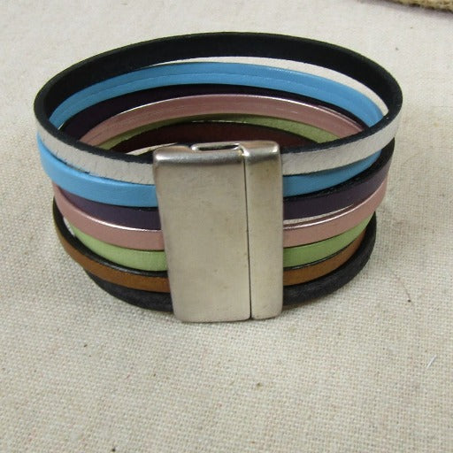 Multi-colored Wide Bold Leather Cuff Bracelet - VP's Jewelry