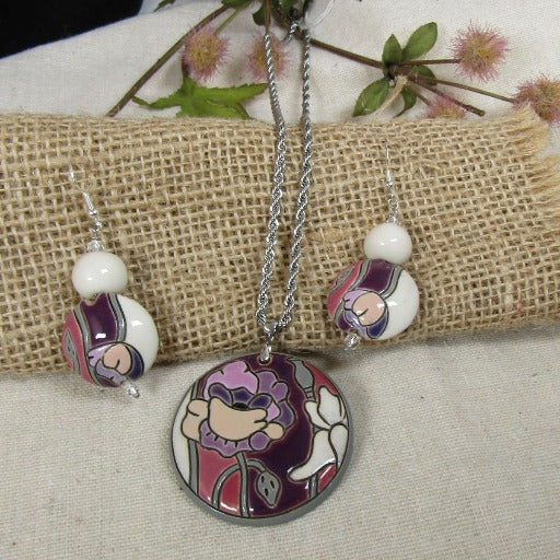 Handmade Artisan Pendant Necklace & Earrings in Purple - VP's Jewelry  