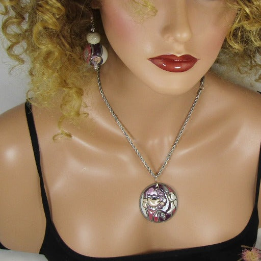 Handmade Artisan Pendant Necklace & Earrings in Purple - VP's Jewelry  