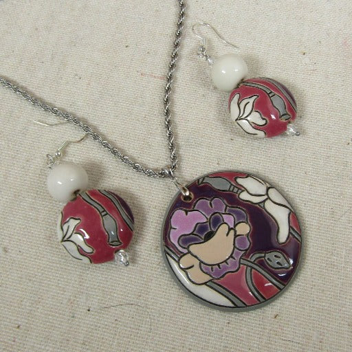 Handmade Artisan Pendant Necklace & Earrings in Purple - VP's Jewelry  