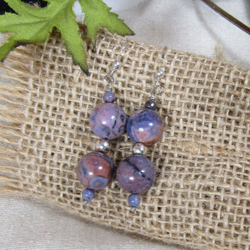 Purple Agate Gemstone Drop Earrings
