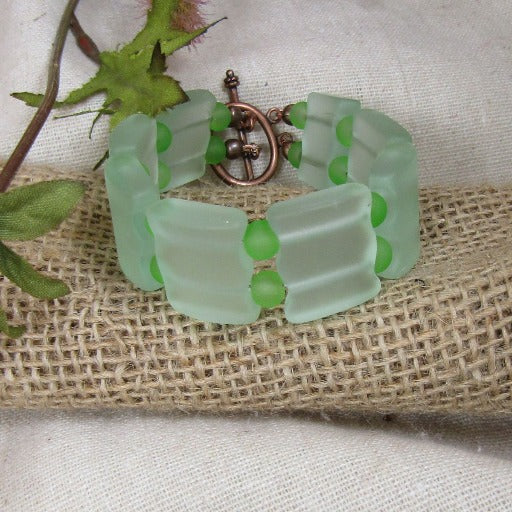 Lt Green Sea Glass Cuff Bracelet
