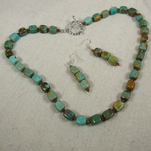 Natural Turquoise  Beaded Necklace & Earrings Jewelry Set - VP's Jewelry