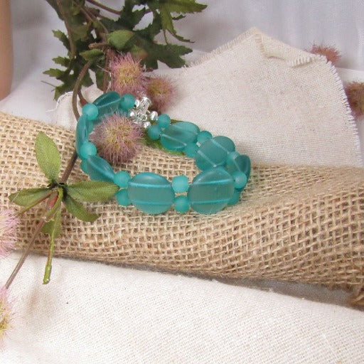 Teal Sea Glass Cuff Bracelet
