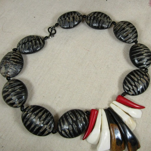 Rare Horn Zebra Matric & Tusk Statement Necklace - VP's Jewelry  