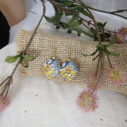Handmade Blue & Yellow Flower Ceramic Earrings Golem - VP's Jewelry  