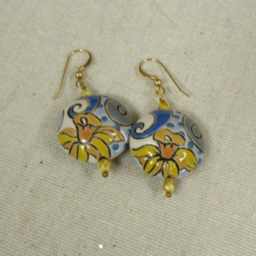 Handmade Blue & Yellow Flower Ceramic Earrings Golem - VP's Jewelry  