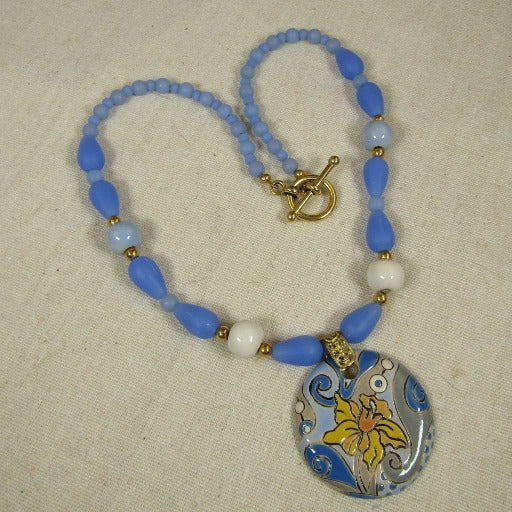 Handmade Blue & Yellow Artisan Pendant Necklace Golem - VP's Jewelry