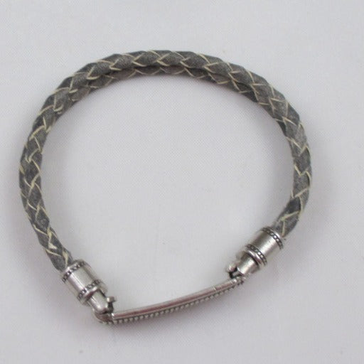Grey Braided Leather Bracelet Man's - VP's Jewelry