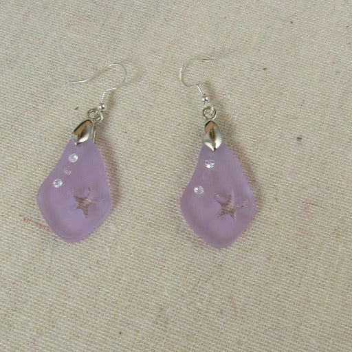 Lavender Cut Out Star  Sea Glass Earrings