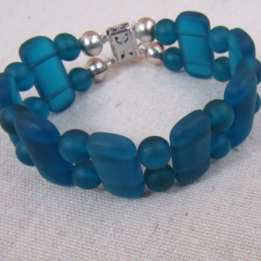 Peacock Sea Glass Cuff Bracelet