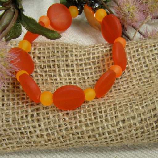 Orange Sea Glass Beaded Bracelet
