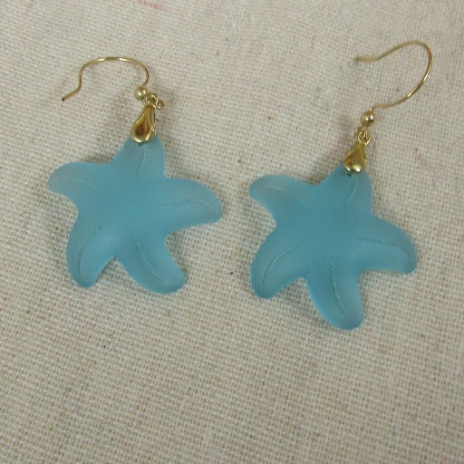 Aqua Sea Glass Starfish Earrings - VP's Jewelry