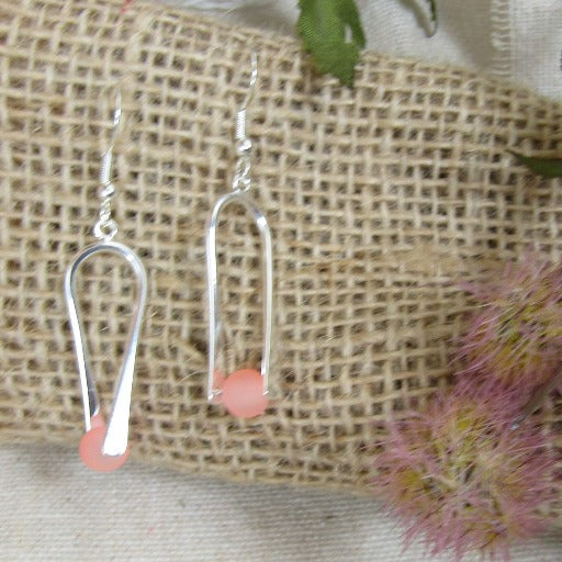 Sweet Peach Sea Glass Drop Earrings Dangling - VP's Jewelry