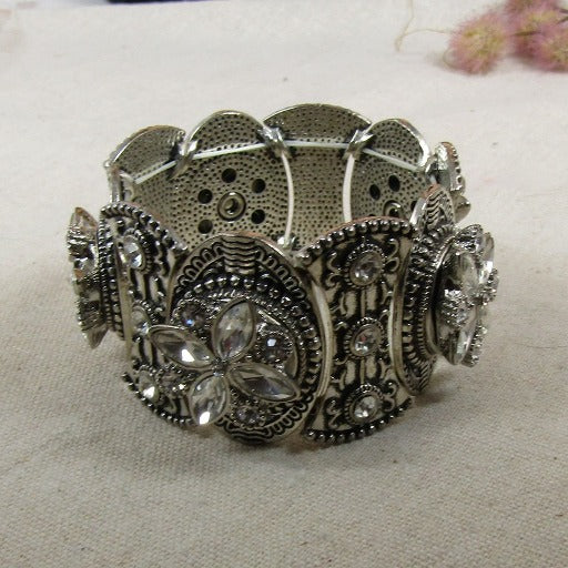Crystal & Silver Linked Cuff Bracelet - VP's Jewelry