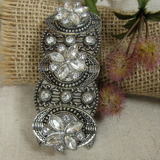 Crystal & Silver Linked Cuff Bracelet - VP's Jewelry