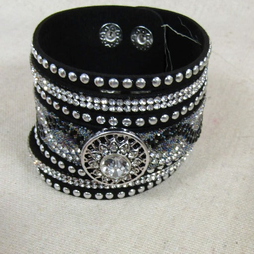 Sparkly Wide Leather Cuff Bracelet - VP's Jewelry