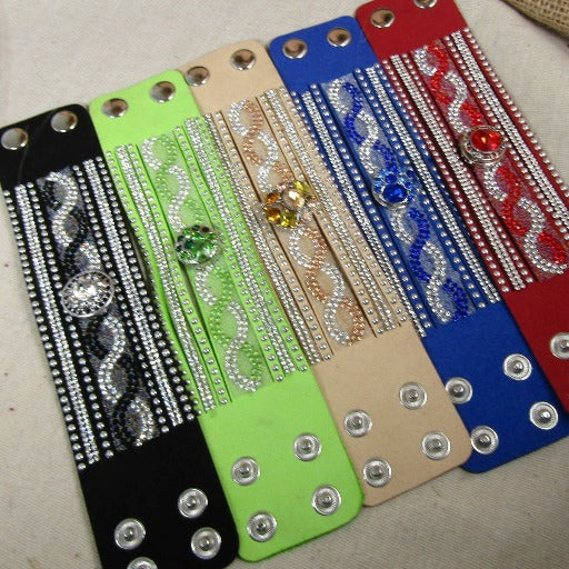 Sparkly Wide Leather Cuff Bracelet - VP's Jewelry