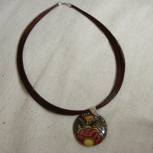 Brown Multi-strand Necklace with Shades of Autumn Handmade Pendant