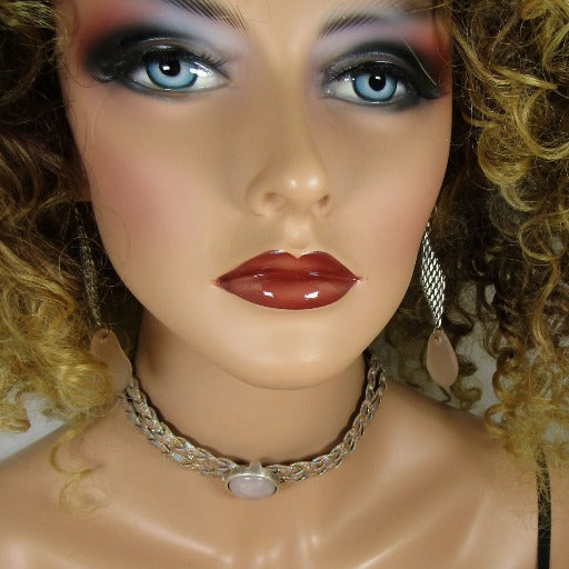 Beige Leather Ribbon Choker & Bracelet & Earrings Designer Set - VP's Jewelry