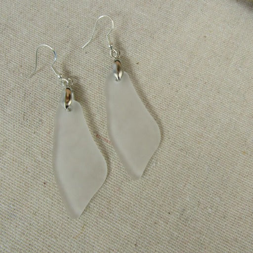 Clear white Long Sea Glass Drop Earrings