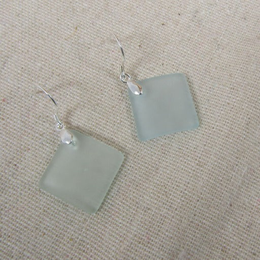 Aqua Square Sea Glass Earrings Delicate