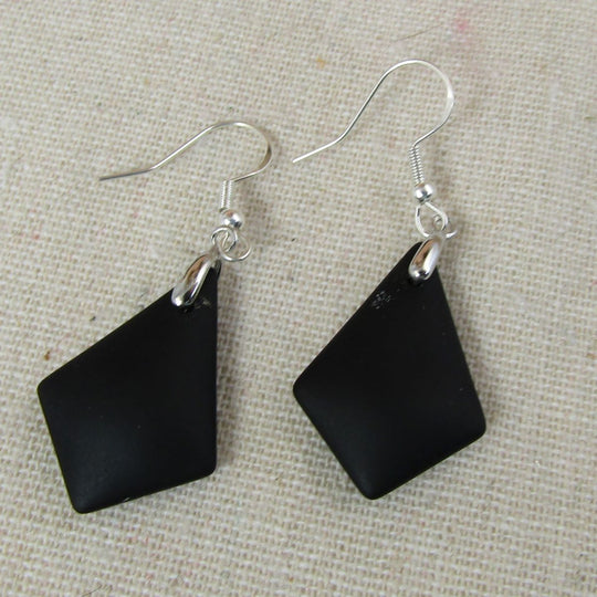 Black Sea Glass Triangle Drop Earrings
