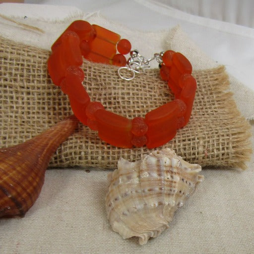 Orange Sea Glass Cuff Bracelet