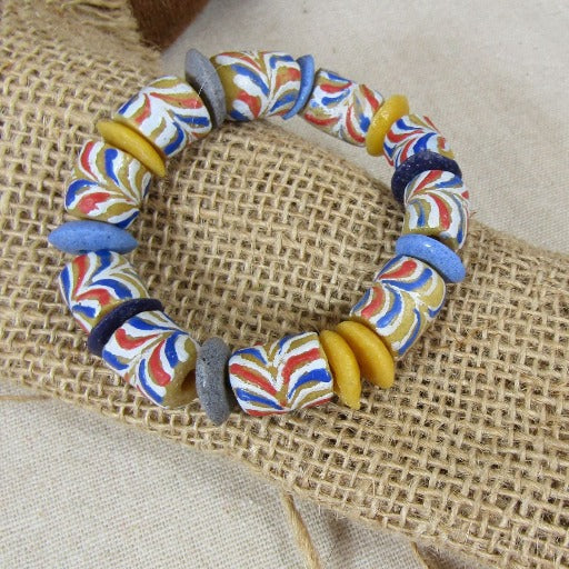 African Trade Bead Stretch Bracelet Multi-colored - VP's Jewelry