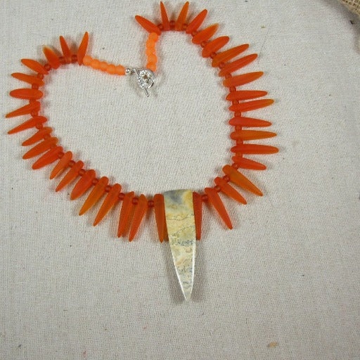 Orange Sea Glass & Gemstone Pendant Necklace - VP's Jewelry
