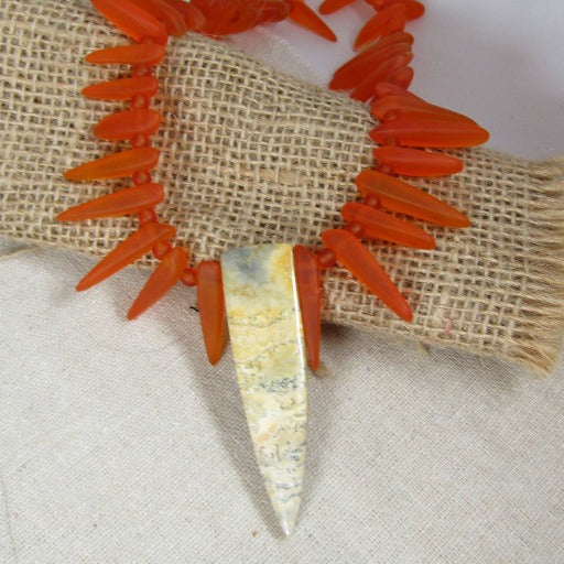 Orange Sea Glass & Gemstone Pendant Necklace - VP's Jewelry