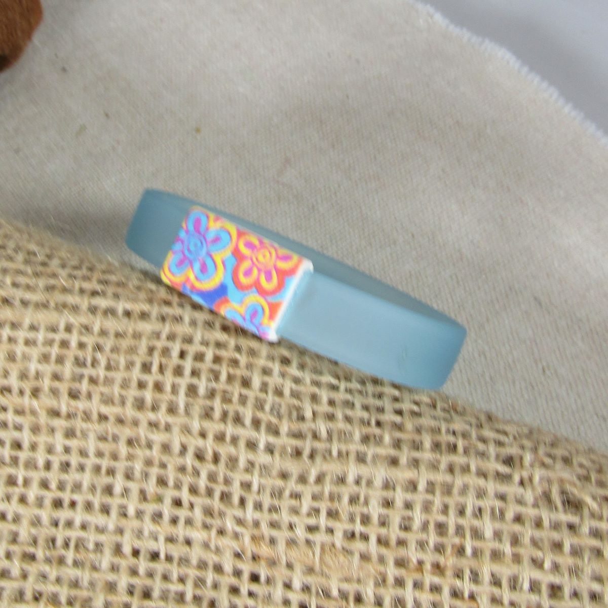 Blue Vinyl Bracelet with Cute Floral Clasp for a Child - VP's Jewelry