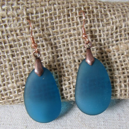 Classic Peacock Sea Glass Drop Earrings