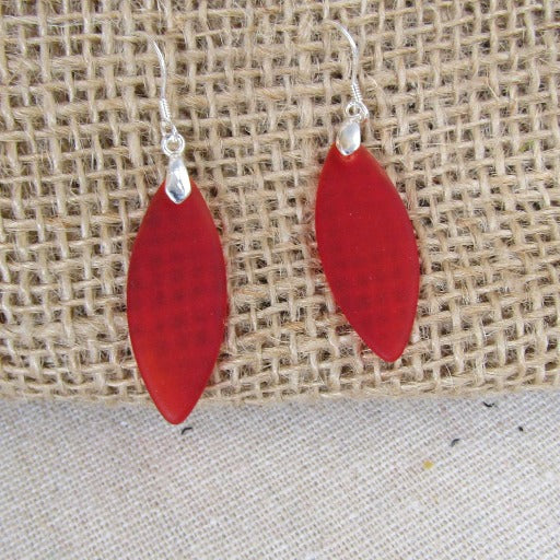 Bright Red Sea Glass Earrings