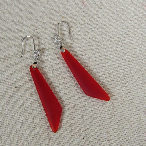 Red Sea Glass Bead Earrings with Crystal Accents