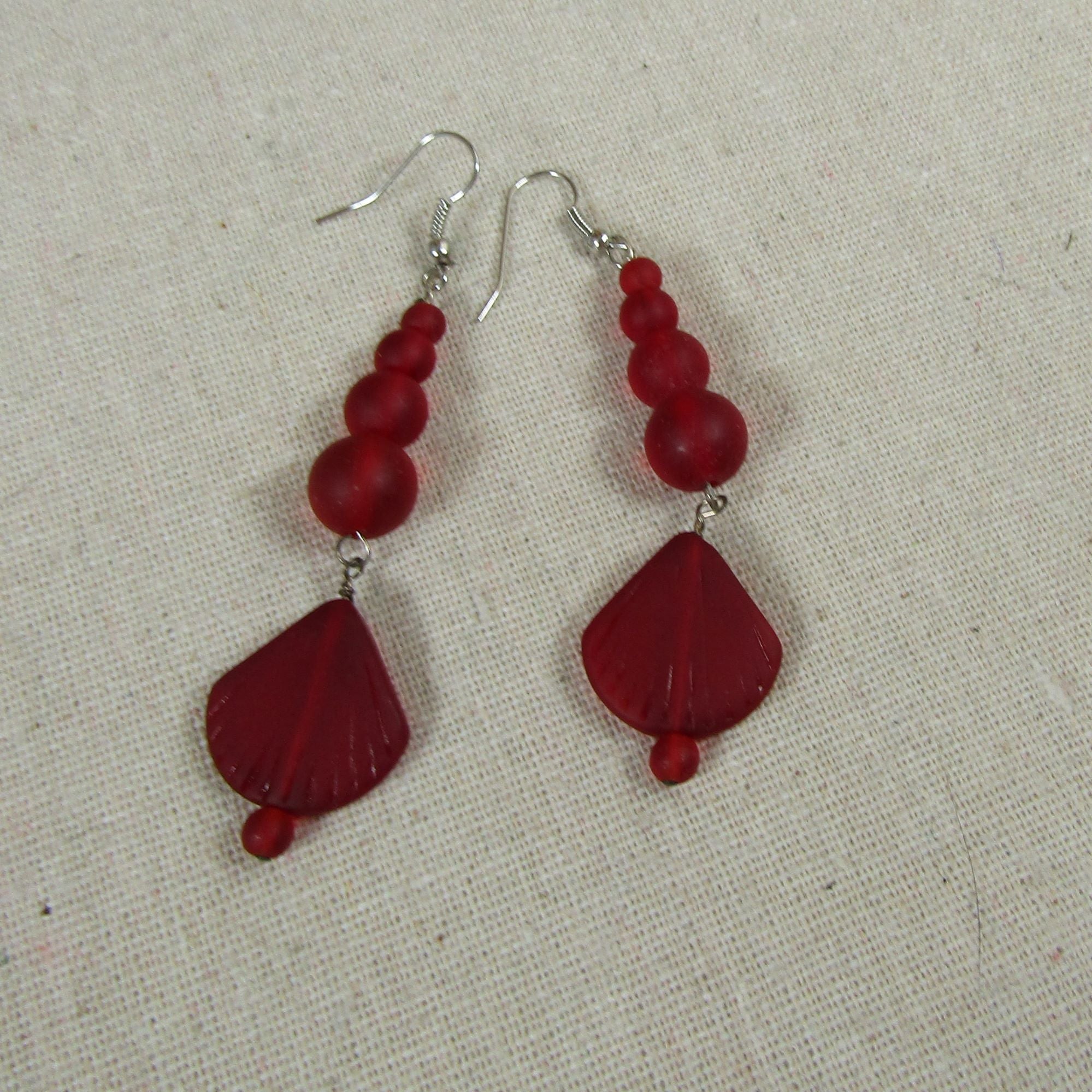 Ruby Red  Sea Glass Long  Earrings