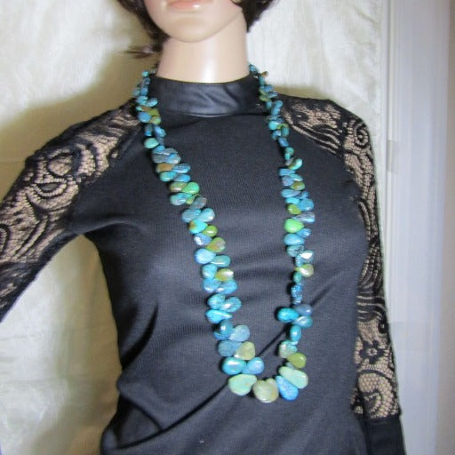Handmade Long Turquoise Teardrop Beaded Statement Necklace - VP's Jewelry 