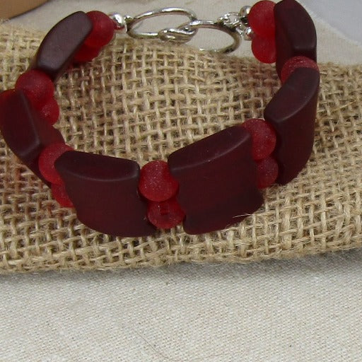 Ruby Red Sea Glass Cuff Bracelet - VP's Jewelry